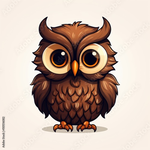 Adorable Cartoon Owl with Big Eyes and Soft Brown Feathers, Perfect for Children's Illustrations, Nature Themes, and Educational Materials photo