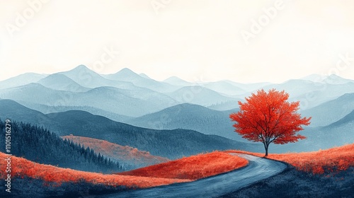 Autumnal Mountain Majesty: A Scenic Road Through a Vibrant Fall Landscape