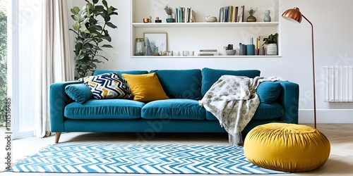 カラフルでモダンなリビングルームのインテリア | Colorful and Modern Living Room Interior
