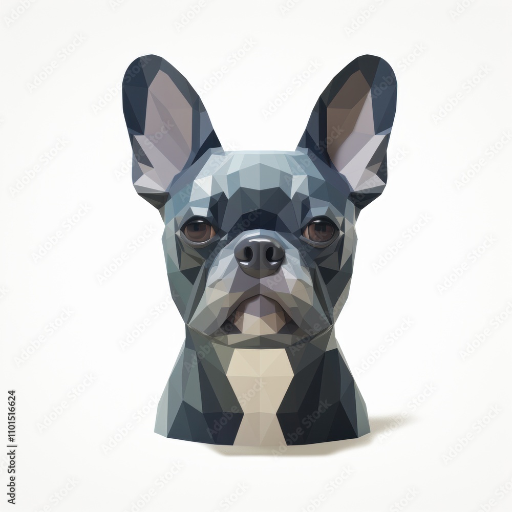 Modern Minimalist Polygonal Illustration of a French Bulldog Head Featuring Shades of Gray and Black with Intricate Geometric Shapes Against a Light Background Modern Minimalist Polygonal Illustration of a French Bulldog Head Featuring Shades of Gray and Black with Intricate Geometric Shapes Against a Light Background