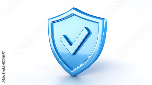 cartoon 3d Icon safety shield check mark perspective . Blue symbol security safety icon. Checkmark in minimalistic style. 3d vector illustration. white background 