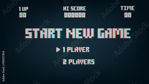 pixel art phrase New game and start. Retro game interface