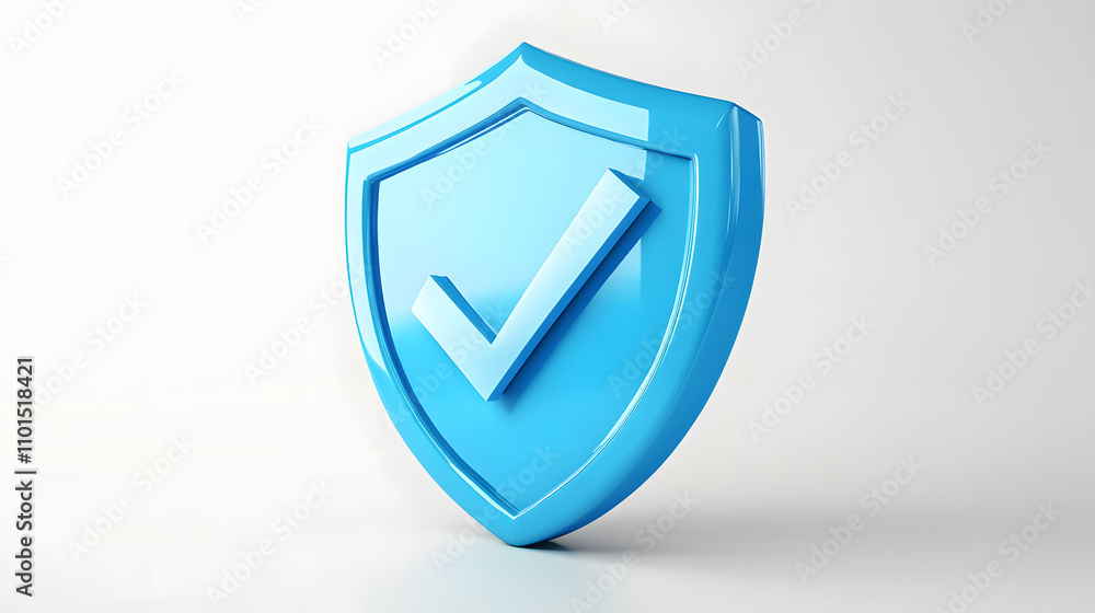 cartoon 3d Icon safety shield check mark perspective . Blue symbol security safety icon. Checkmark in minimalistic style. 3d vector illustration. white background	