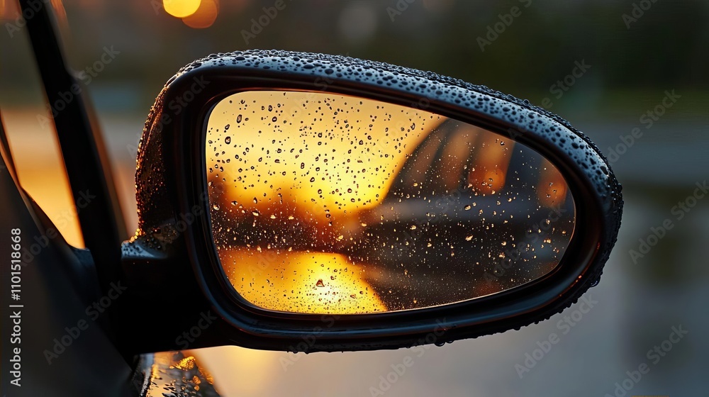 Sunset Reflections Car Side Mirror with Dew Drops Sunset Reflections Car Side Mirror with Dew Drops