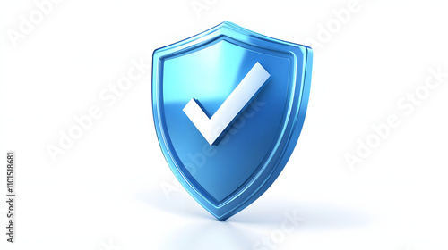 cartoon 3d Icon safety shield check mark perspective . Blue symbol security safety icon. Checkmark in minimalistic style. 3d vector illustration. white background 