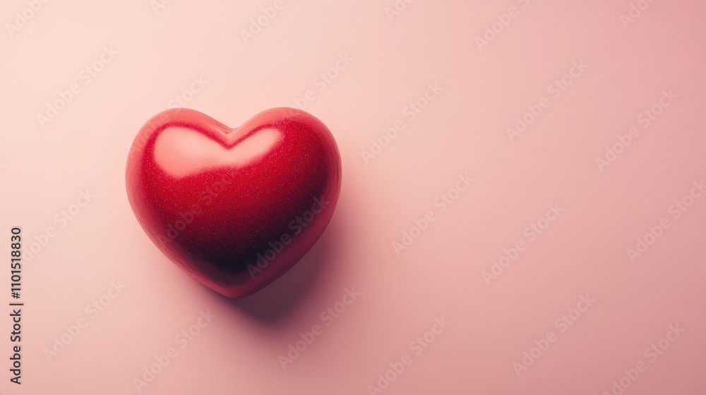 Fototapeta premium A vibrant red heart symbolizing love, affection, and emotional connection, set against a soft pink background.