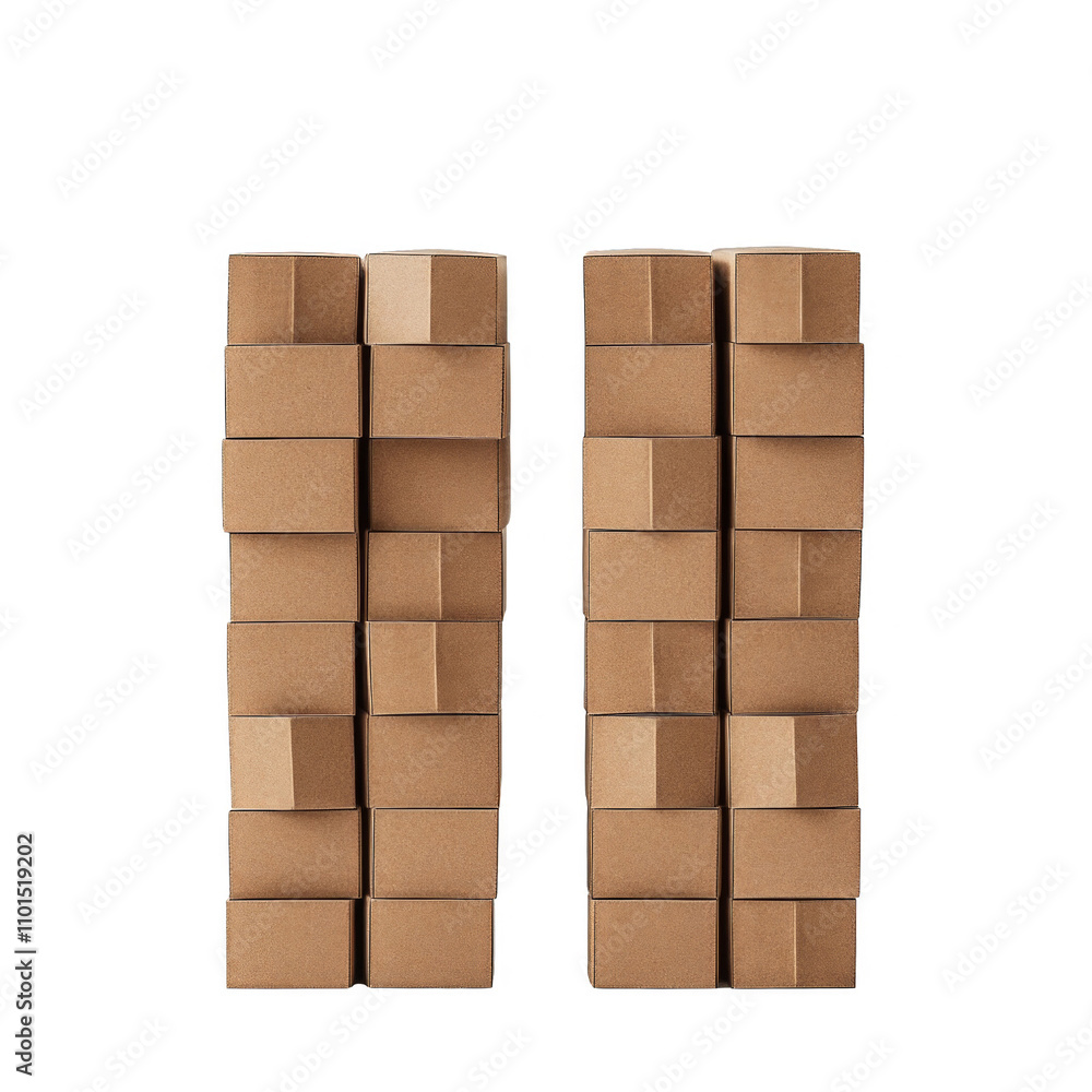 Two stacks of cardboard boxes are on a white background Two stacks of cardboard boxes are on a white background