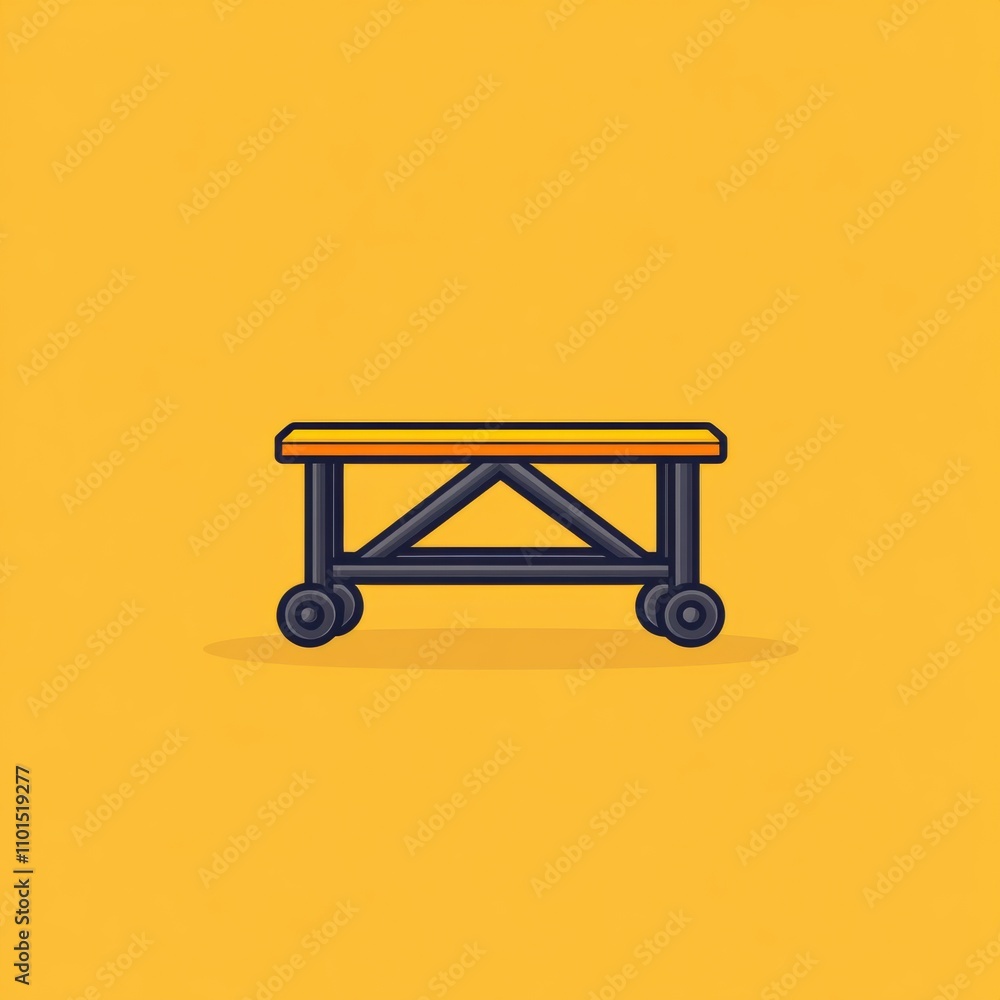 Flat Black and Yellow Rolling Workbench on Bright Orange Background with Simple Design and Clean Lines for Industrial and DIY Projects Flat Black and Yellow Rolling Workbench on Bright Orange Background with Simple Design and Clean Lines for Industrial and DIY Projects