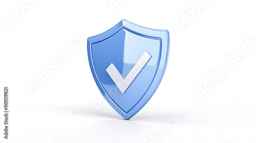cartoon 3d Icon safety shield check mark perspective . Blue symbol security safety icon. Checkmark in minimalistic style. 3d vector illustration. white background	