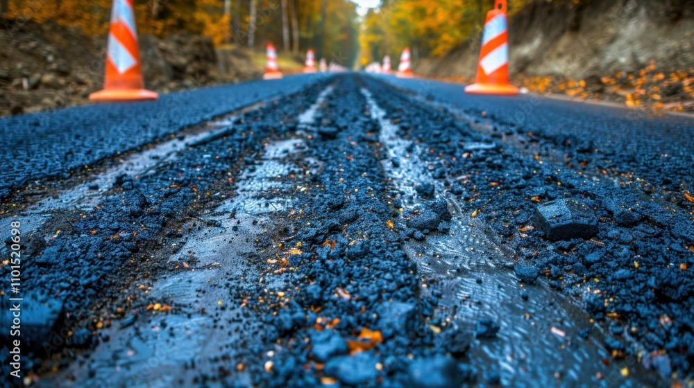 Obraz premium Construction Zone: A part of the road under construction, often causing congestion, detours, and slower movement due to ongoing building work. 