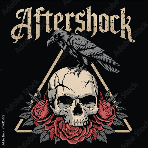 Skull and Crow Vector tattoo Vintage Design