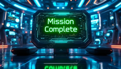 Mission Complete on High-Tech Computer Display