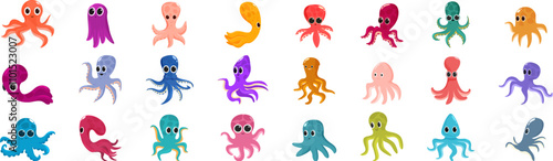 Bild auf Leinwand Cute childish octopus icons set