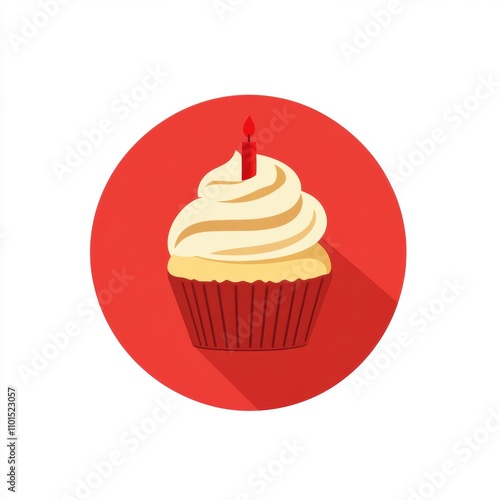 Brightly Colored Cupcake with Swirling Frosting and a Candle on Top for Celebrating Birthdays and Special Occasions