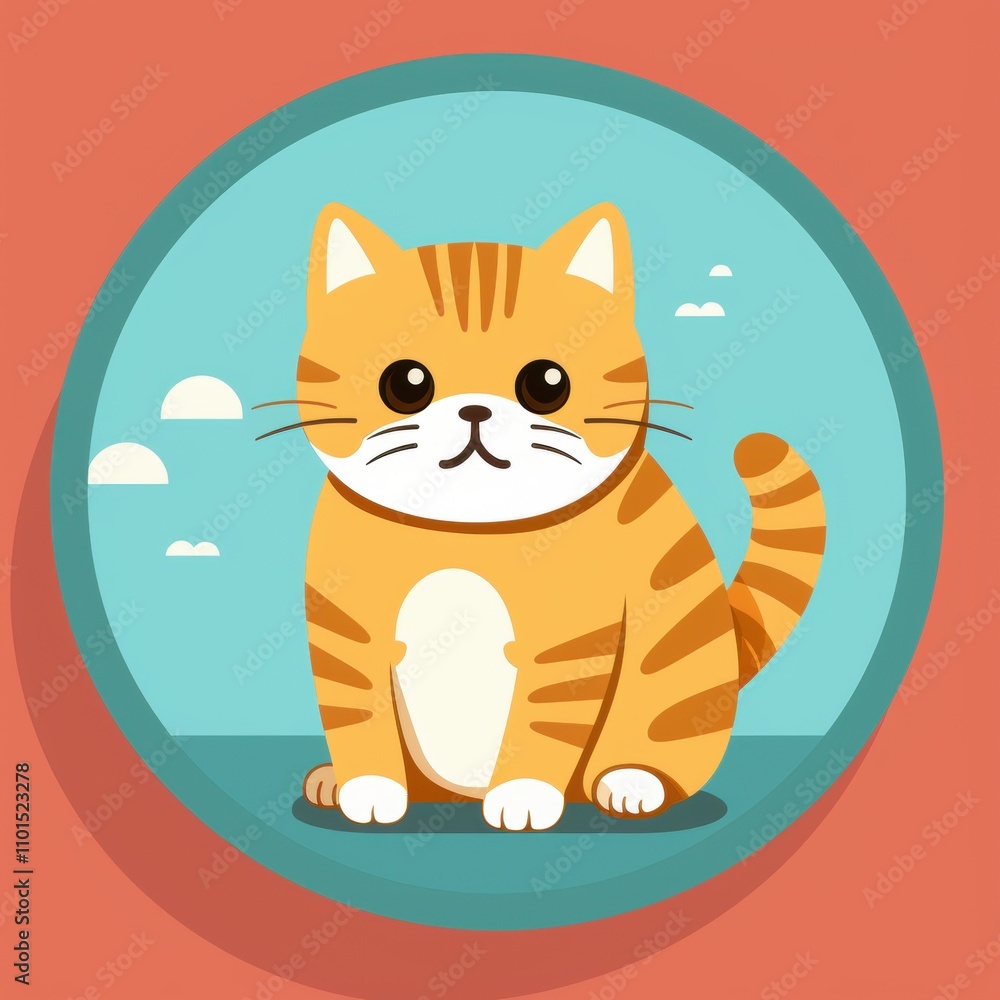 Cute and Playful Orange Tabby Cat Sitting with a Cheerful Expression in a Bright Circular Frame with Soft Background Elements Cute and Playful Orange Tabby Cat Sitting with a Cheerful Expression in a Bright Circular Frame with Soft Background Elements