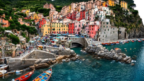 Charming coastal villages and colorful fishing boats along the cinque terre italy, AI Generated photo