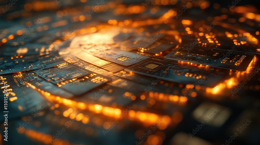 Close-up of glowing circuit boards arranged in a circular pattern, showcasing intricate technological details. Close-up of glowing circuit boards arranged in a circular pattern, showcasing intricate technological details.