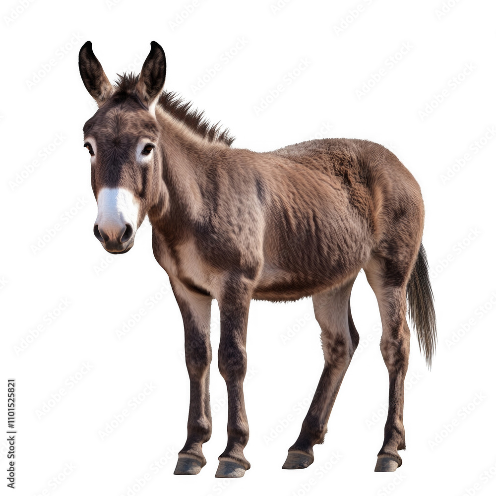 A brown donkey with white markings on its face A brown donkey with white markings on its face
