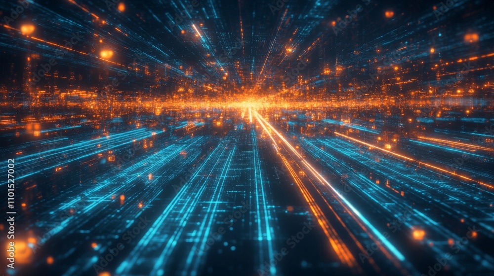 Fototapeta premium Abstract Digital Network with Glowing Lines and Lights