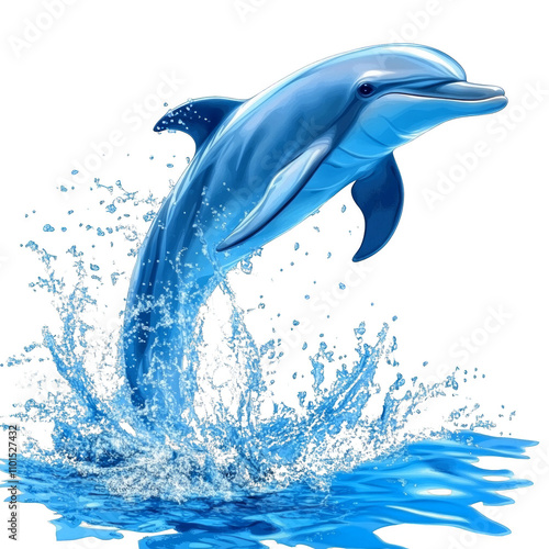 A blue dolphin is jumping out of the water photo