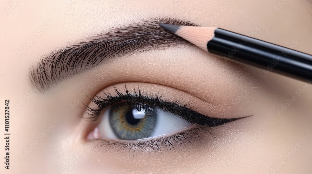 Naklejka premium Applying eyebrow pencil to enhance natural brow shape