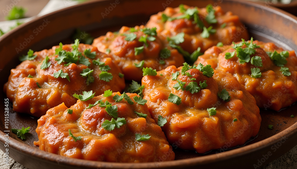 Savory street food delights on a rustic platter enjoy flavorful bites of a traditional dish in a cozy atmosphere Savory street food delights on a rustic platter enjoy flavorful bites of a traditional dish in a cozy atmosphere