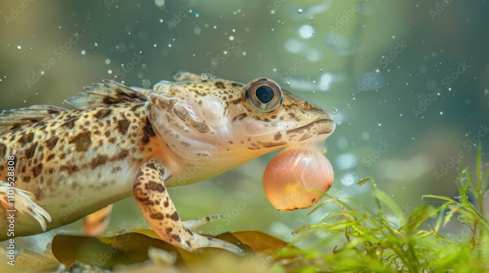 Fototapeta premium External Fertilization: Fertilization occurs outside the body, with eggs and sperm released into the environment, commonly seen in fish and amphibians. 