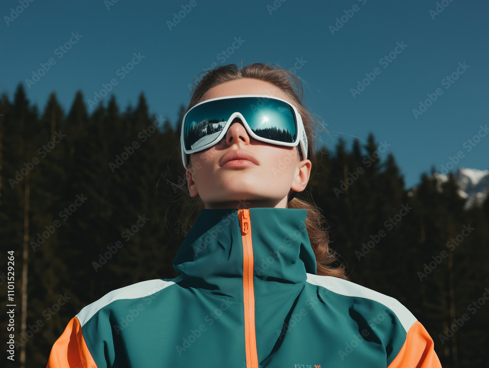 Close-up of a young woman wearing reflective ski goggles and a winter jacket, riding a ski lift in a snowy mountain setting
Close-up of a young woman wearing reflective ski goggles and a winter jacket, riding a ski lift in a snowy mountain setting