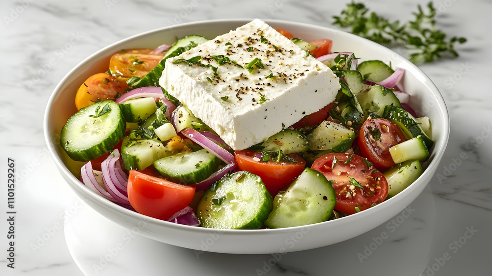 Fresh Mediterranean Greek Salad with Kalamata Olives and Feta, Vibrant Summer Photography Fresh Mediterranean Greek Salad with Kalamata Olives and Feta, Vibrant Summer Photography