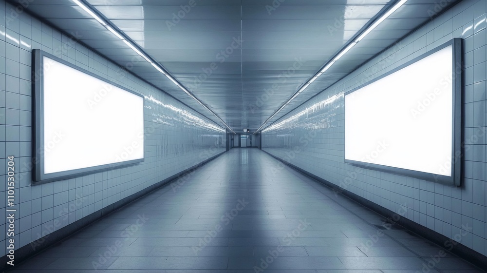 Subway Corridor with Two Blank Billboards Subway Corridor with Two Blank Billboards