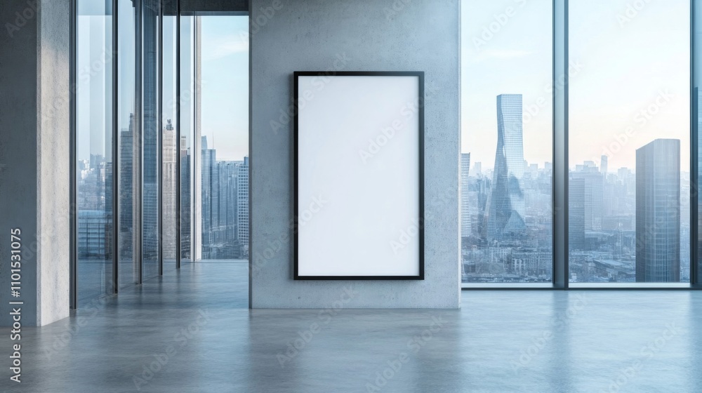 Blank Frame in Modern Office with City View Blank Frame in Modern Office with City View