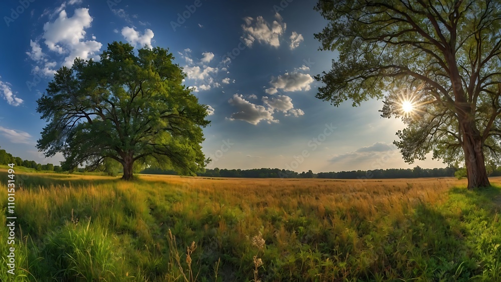 big trees and wide grass fields on a sunny day big trees and wide grass fields on a sunny day
