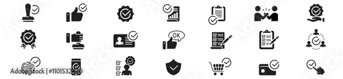 Approval icon set. Editable stroke. Vector illustration.