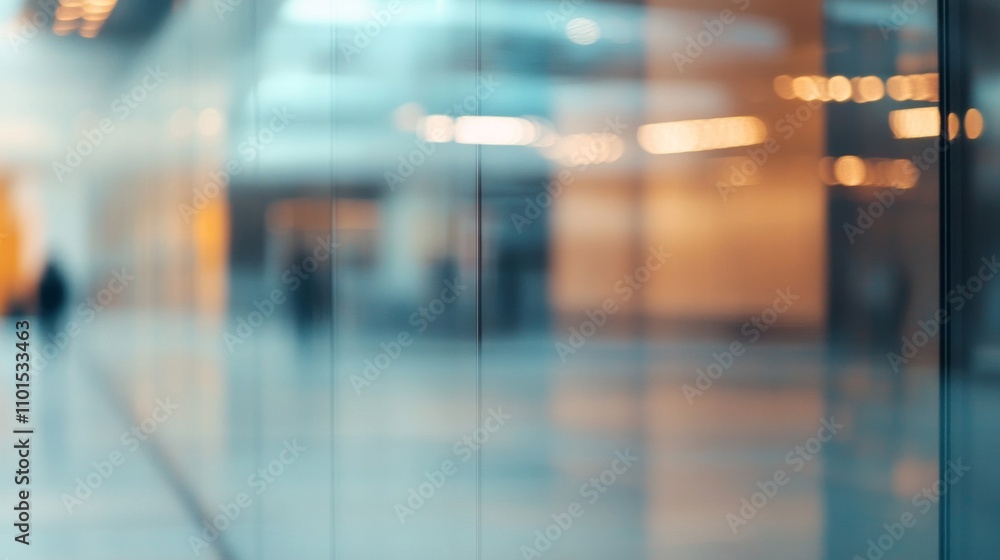 Abstract Blurred View Through Glass Doors of a Modern Building Interior Abstract Blurred View Through Glass Doors of a Modern Building Interior