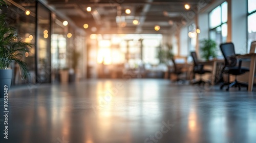 Blurred View of a Modern Office Space with Bright Lighting