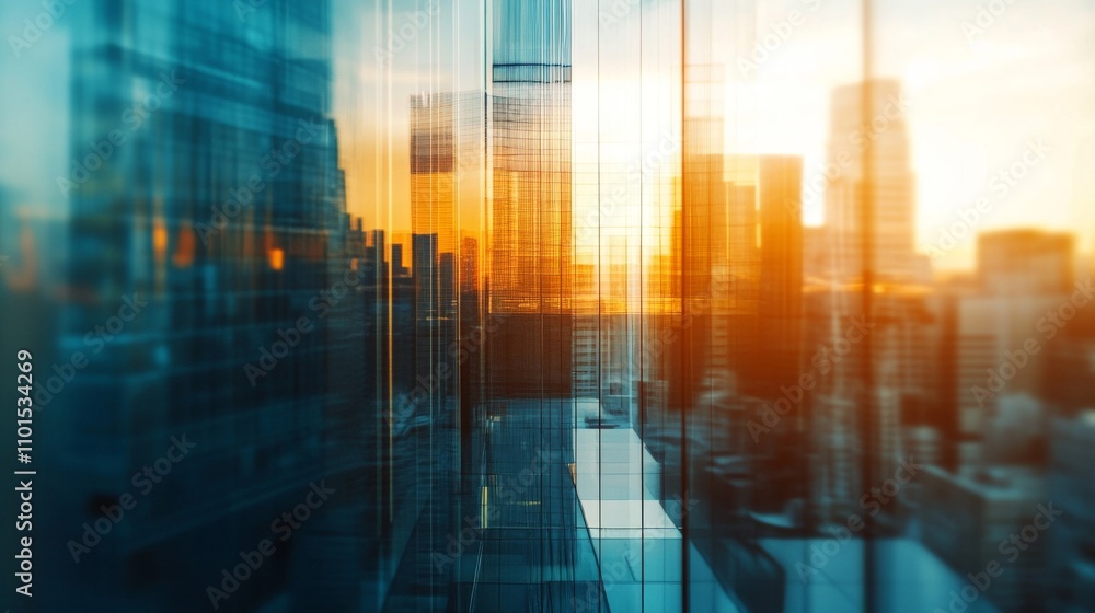 Obraz premium Sunset View Through a Skyscraper Window