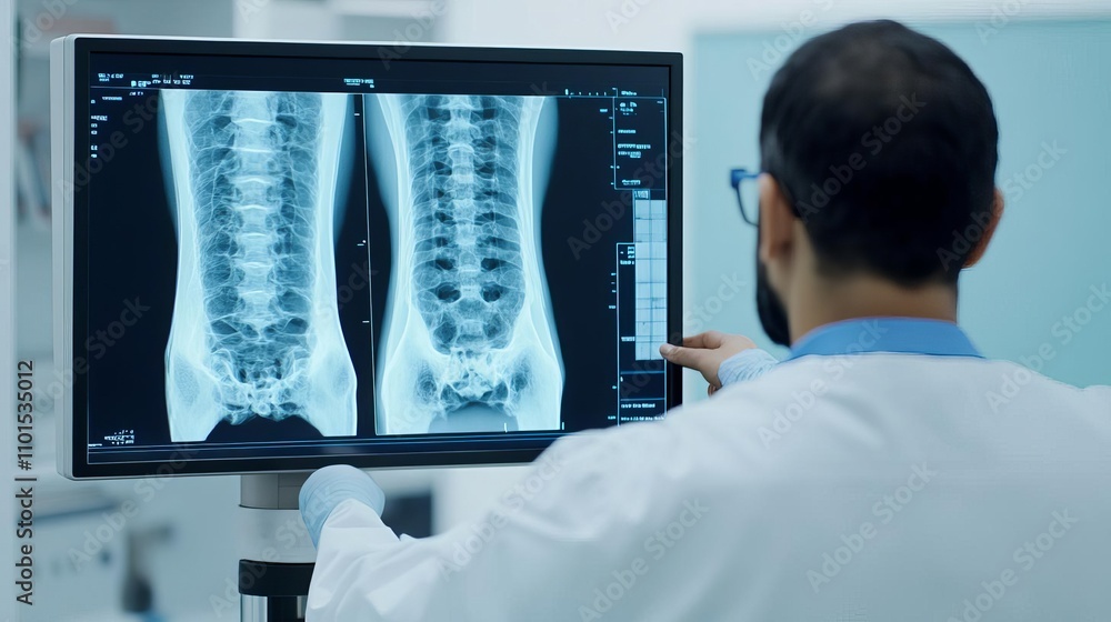Radiologist conducting a detailed bone scan using advanced scintigraphy ...