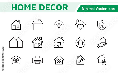 Home Icon Set. A cozy and inviting collection of icons that embody comfort and lifestyle, perfect for enhancing real estate apps, home improvement projects, and websites.