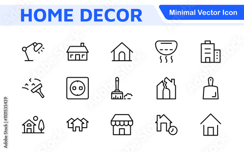 Home Icon Set. A cozy and inviting collection of icons that embody comfort and lifestyle, perfect for enhancing real estate apps, home improvement projects, and websites.