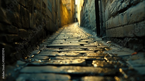 Alley: A tight passageway between buildings, often serving as a pedestrian shortcut or providing access to back entrances in urban or residential areas.
 photo