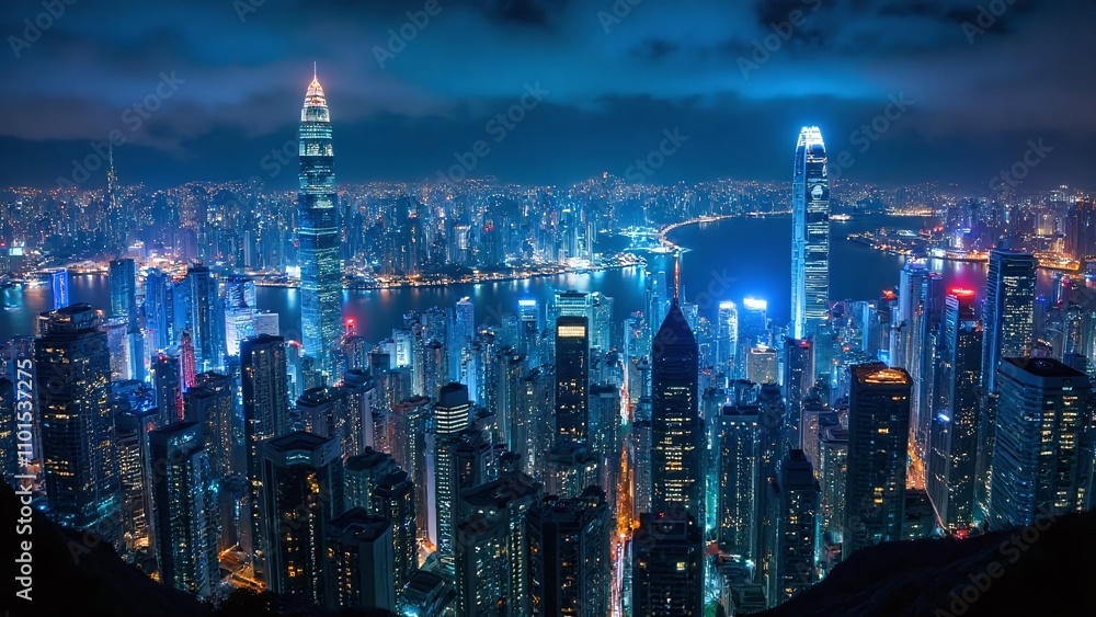 Vibrant cityscape of Hong Kong at night with skyscrapers and lights Vibrant cityscape of Hong Kong at night with skyscrapers and lights