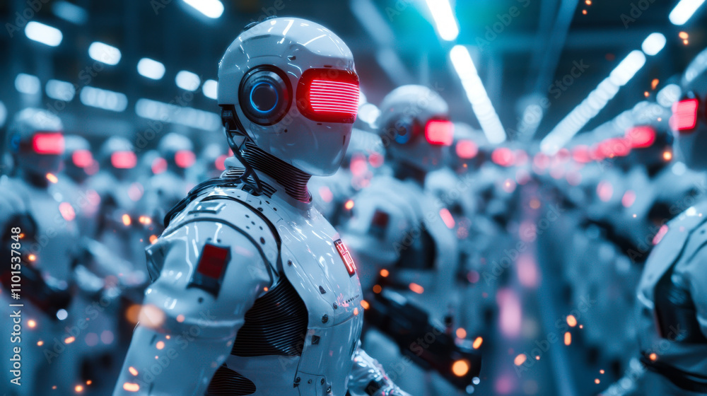 custom made wallpaper toronto digitalfuturistic factory filled with humanoid robots, glowing lights, and technology