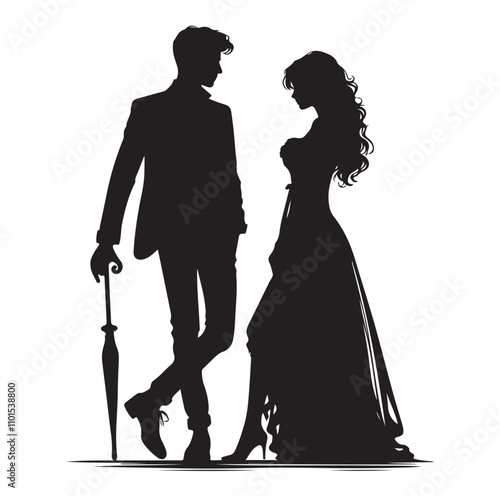 Couple standing silhouette vector illustration