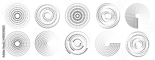 Collection of circle dots vector icons. Halftone circle graphic design elements