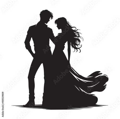 Couple standing silhouette vector illustration