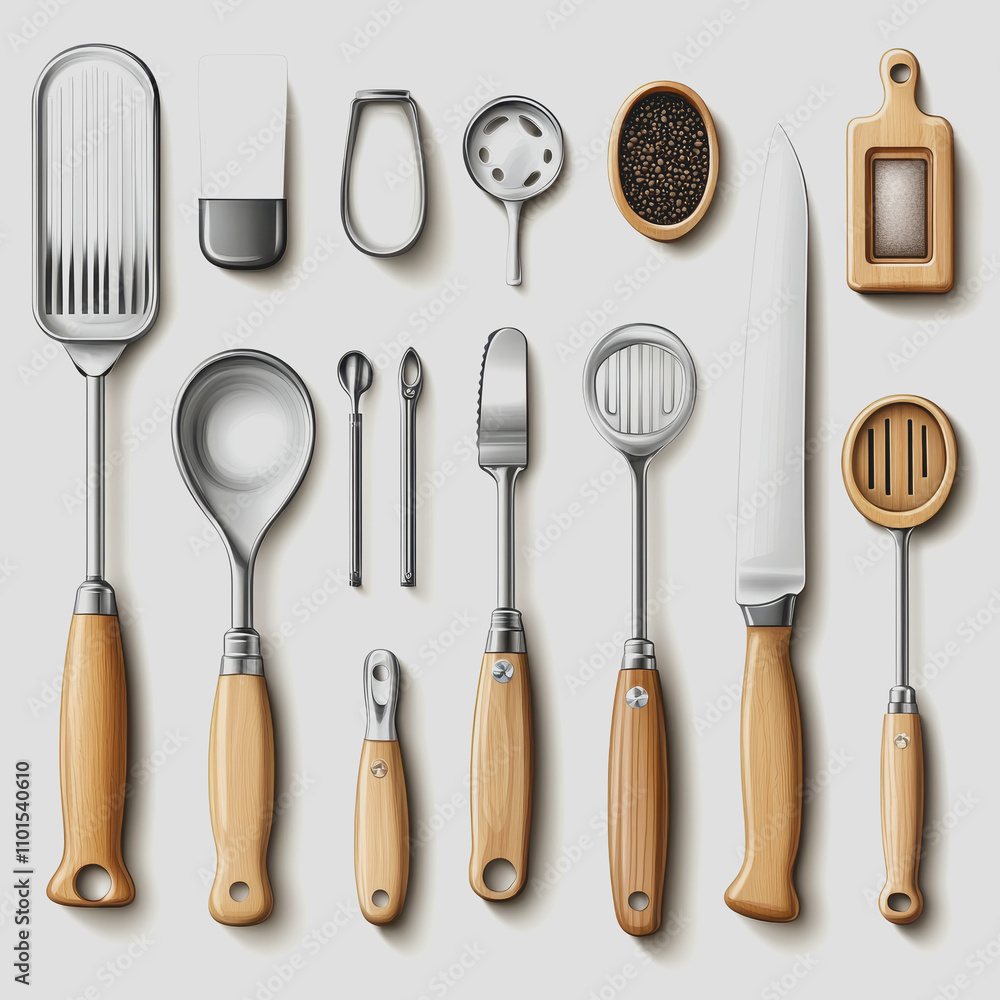 Collection of Kitchen Tools in Vector Style Isolated on White Background Perfect for Culinary Illustrations and Recipe Designs Collection of Kitchen Tools in Vector Style Isolated on White Background Perfect for Culinary Illustrations and Recipe Designs
