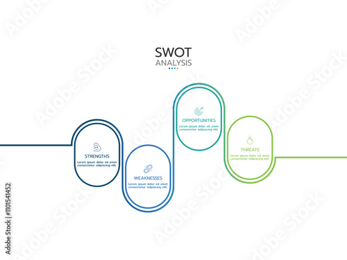 SWOT analysis diagram with four topic and icons, flat business infographic template.