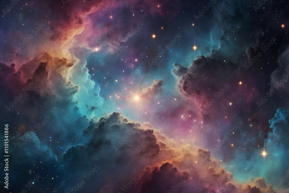 Fototapeta premium Abstract Cosmic Design With Colorful Nebula Clouds