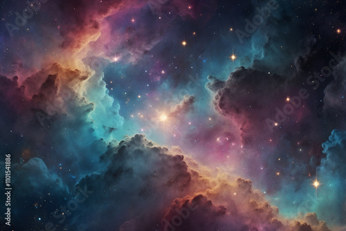 Abstract Cosmic Design With Colorful Nebula Clouds