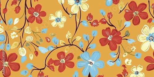 whimsical floral pattern repeated across a fabric background, perfect for home decor and textile projects.